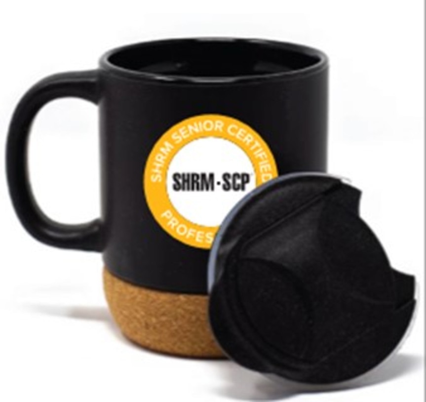 SHRM SCP black mug with top